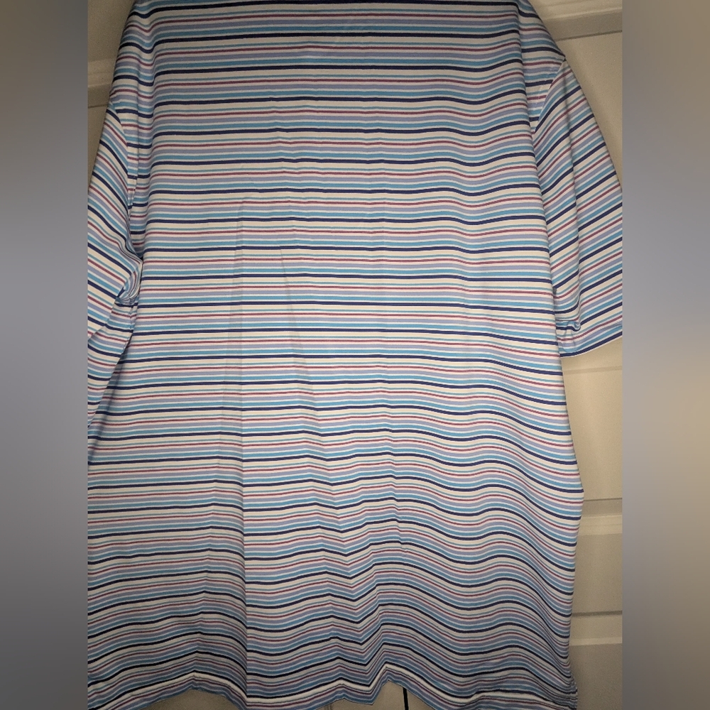 Peter Millar XL 'Summer Comfort' Polo Short Sleeve Blue Stripe - Some Pilling - Picture 15 of 16